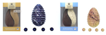 Moser Roth Hand Decorated Belgian Dark Chocolate Ripple Egg with Hazelnut Truffles (2),£4.99, 220g, available now.  Delectable Duo Egg Milk and Caramel Dore with Pink Himalayan Salt, £4.99, 205g, available now. Delectable Duo Egg Milk and White Chocolate 