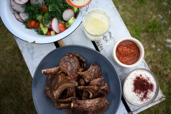 Sumac lamb chops with a radish and tomato salad.