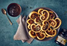 Cheese & Pickled Walnut Palmiers with Pickled Walnut Dipping Sauce