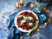 Red Onion Tarte Tatin with Blue Cheese and Cornish Clotted Cream.
