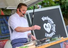 Damian Brown, Executive Chef, Chesil Rectory, cooking on the Chefs' Kitchen at Winchester Food Festival.