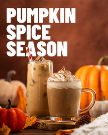 SOHO Coffee Pumpkin Spice Latte Campaign Image - featuring hot and iced drinks