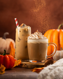 SOHO Coffee Pumpkin Spice Latte Campaign Image - featuring hot and iced drinks