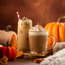 SOHO Coffee Pumpkin Spice Latte Campaign Image - featuring hot and iced drinks