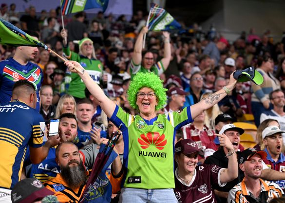 Canberra Raiders fan celebrating at NRL Magic Round.