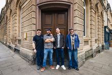 The four co-founders of The Beefy Boys stand outside their new Bath restaurant, opened in 2025