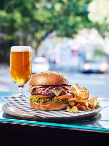 GRAIN Burger with maple bacon, whisky onion jam and gruyere cheese