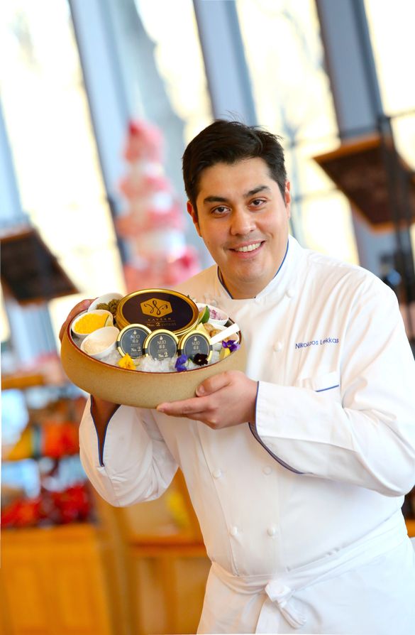Director of Operations F&B Nikolaos Lekkas presents NUO's own superior caviar, the latest addition to the N'Joy Sunday Brunch Director of Operations F&B Nikolaos Lekkas presents NUO's own superior caviar, the latest addition to the N'Joy Sunday Brunch