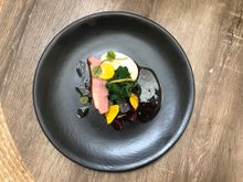 Roast duck breast, beets, parsnip, maple, saue perigueux