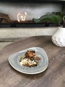 Warm apple galette, black truffle ice cream, bitter orange, walnut