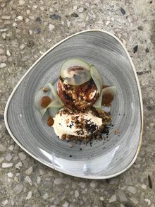 Warm apple galette, black truffle ice cream, bitter orange, walnut