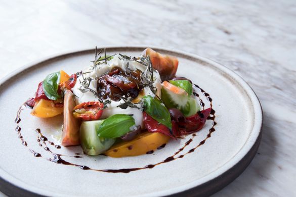 House ricotta, heritage tomatoes, dried English herbs, red pepper relish House ricotta, heritage tomatoes, dried English herbs, red pepper relish