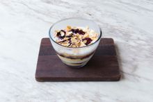 Sherry trifle, raspberry jam, sponge cake, sherry syrup