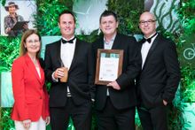 Hon. Gabrielle Upton, with Damien Latcham from EcoSlice, Mark Naylor from Gate Gourmet and Ben Rogers from EcoSlice