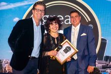 (L to R) John Farrand, Guild of Fine Food, Hanan Samara of Terra Rossa and Vincent Carlucci from Tenuta Marmorelle.  (L to R) John Farrand, Guild of Fine Food, Hanan Samara of Terra Rossa and Vincent Carlucci from Tenuta Marmorelle.