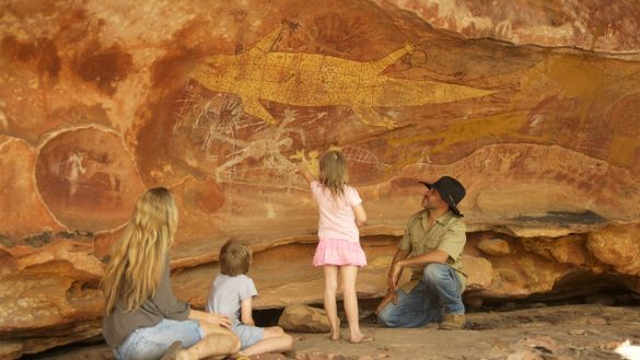 Kuku Yalanji guides tell the story of the ancient Quinkan rock art on Jarramali Rock Art Tours.